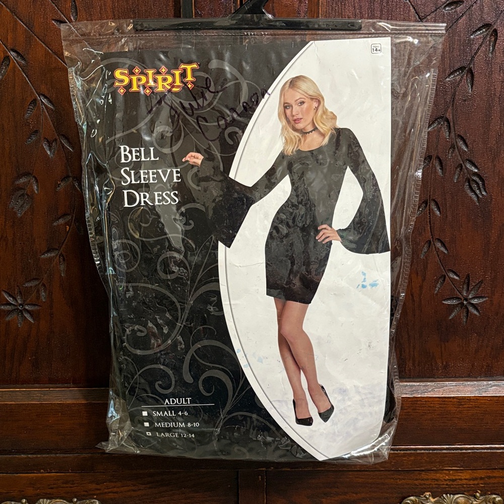 Spirit Elegant Black Bell Sleeve Dress with Spider Choker & Face Tatoos